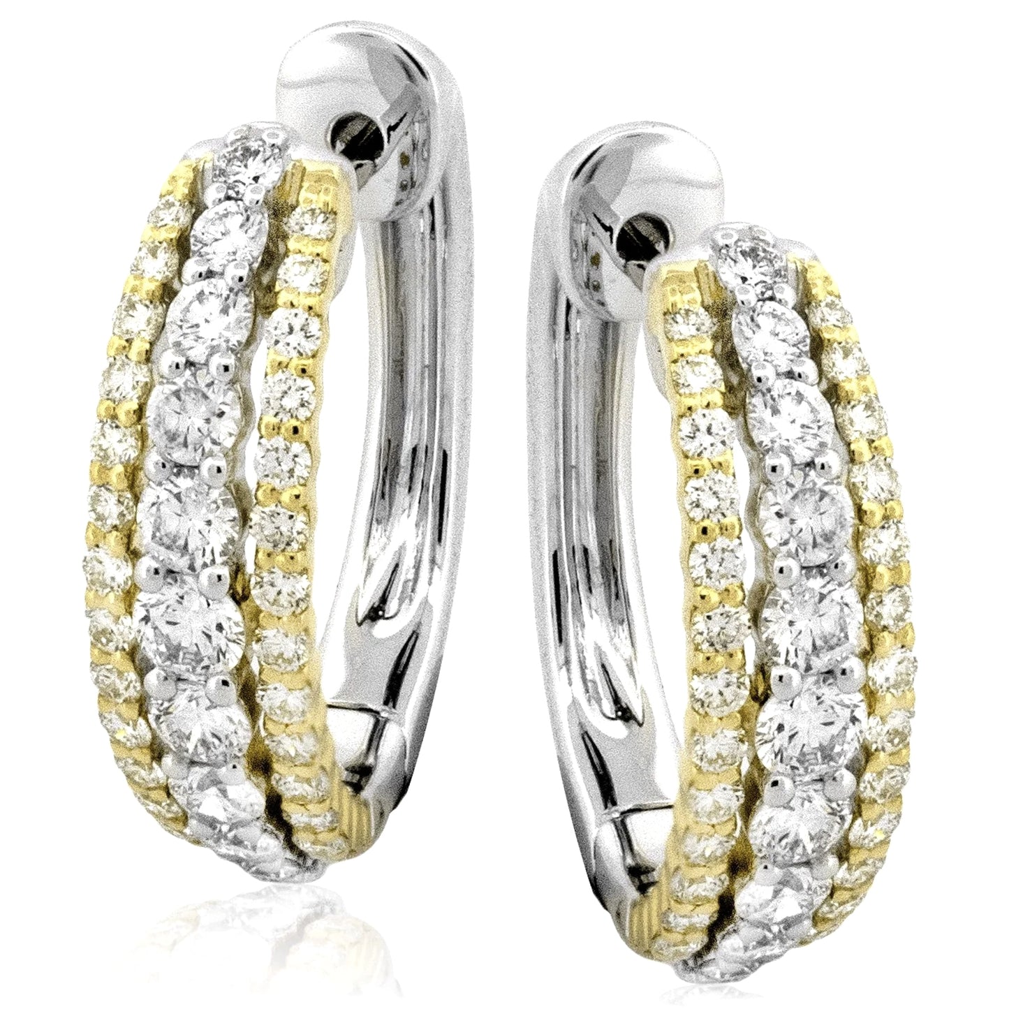 Simon G. Two-Tone Three Row Pave Set Diamond Hoop Earrings