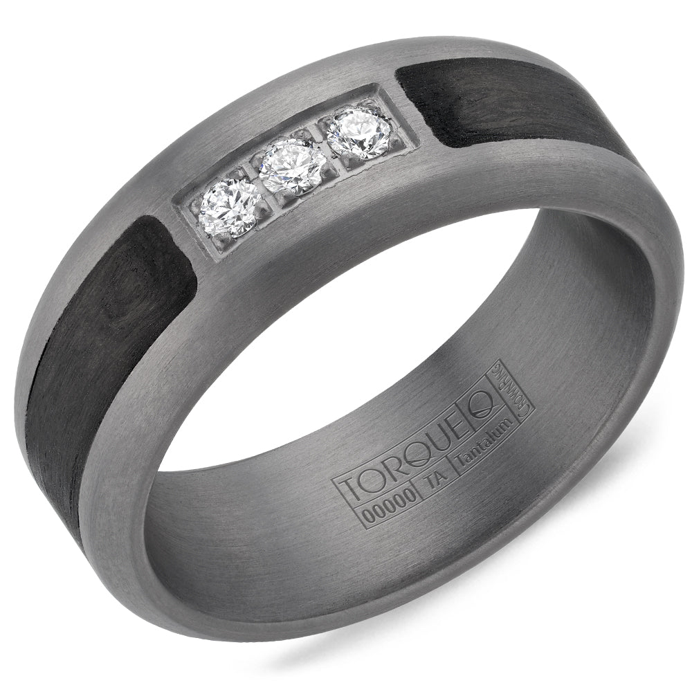 CrownRing 8mm Tantalum & Black Forged Carbon Fiber Diamond Wedding Band