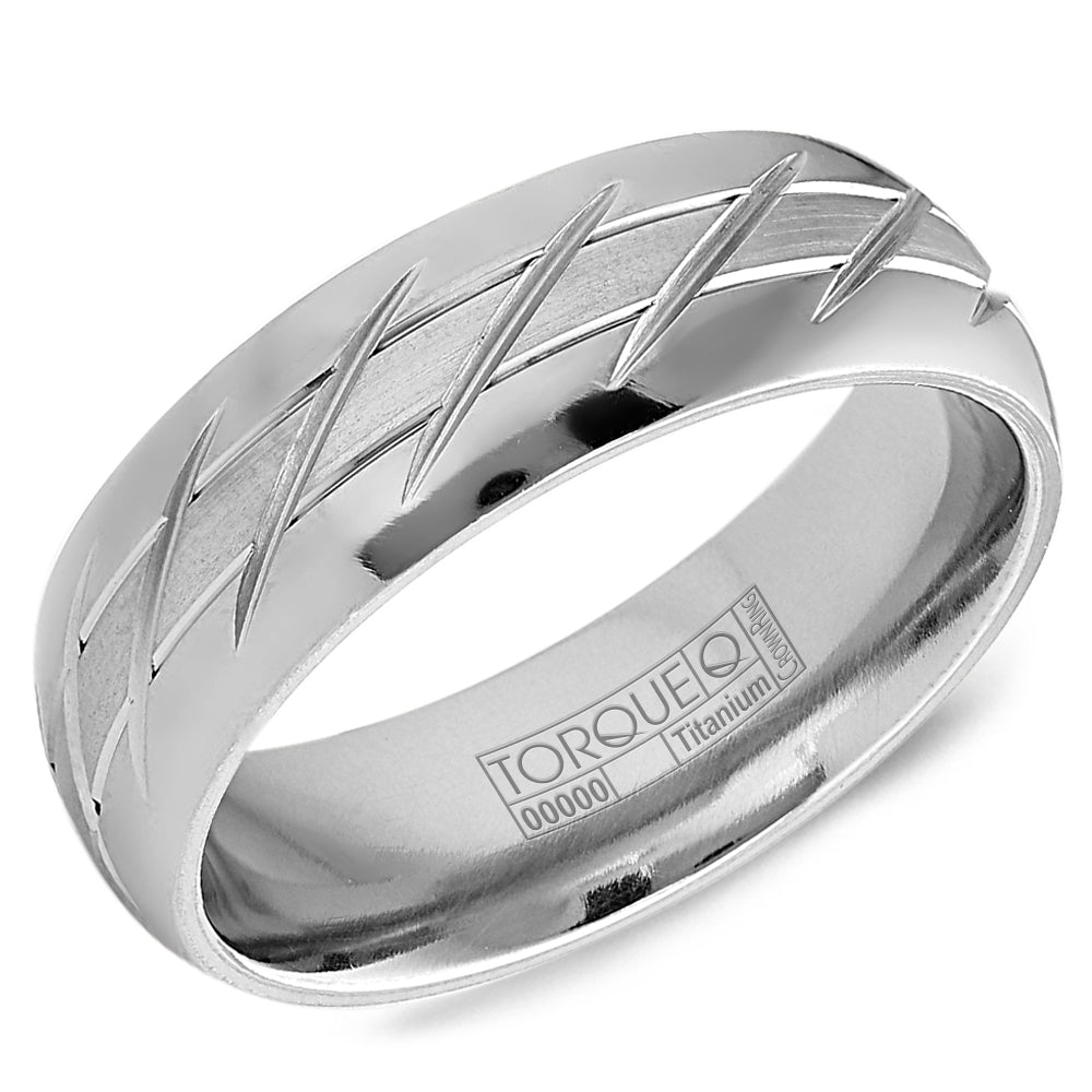 CrownRing 7MM Titanium Hatchmark Design Wedding Band