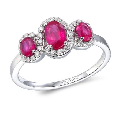 Le Vian White Gold Three Stone Ruby Diamond Halo Ring