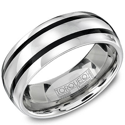 CrownRing Tungsten Wedding Band with Double Stripe Black Inlay