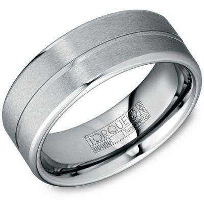 CrownRing Tungsten 8mm Machine Cut Center Satin Finish Wedding Band