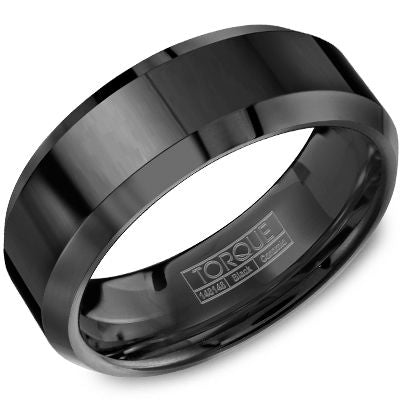 CrownRing Torque 8mm Polished Black Ceramic Wedding Band - TU-0037