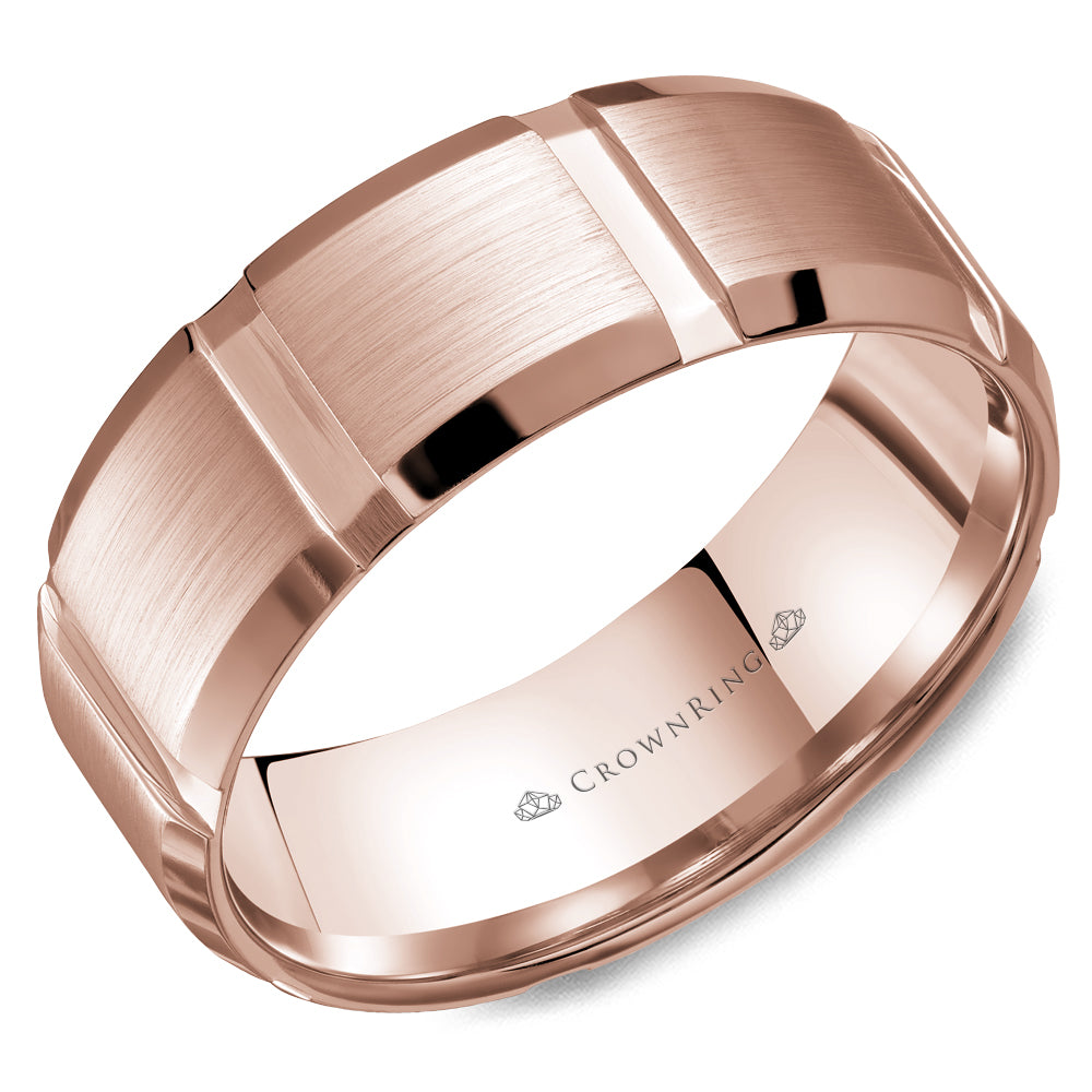 CrownRing Rose 8mm Satin & High Polished Wide Grooved Wedding Band