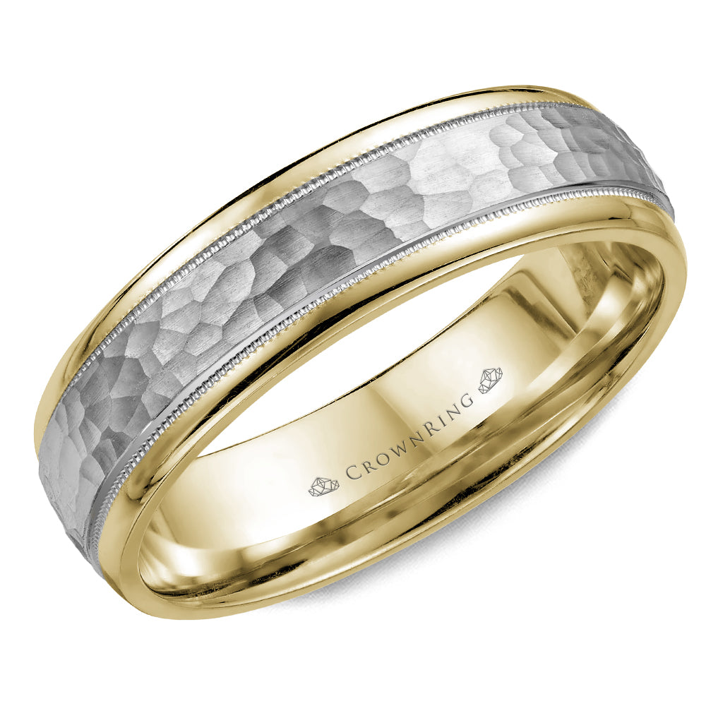 CrownRing Two-Tone 6MM Frosted Hammered Wedding Band