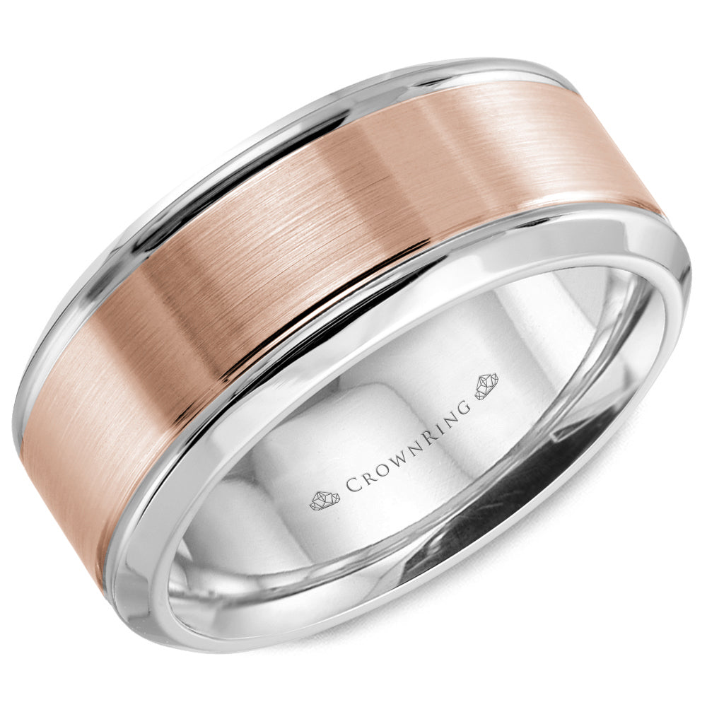 CrownRing Rose & White 8mm Sandpaper Center & High Polish Bevel Edge Wedding Band