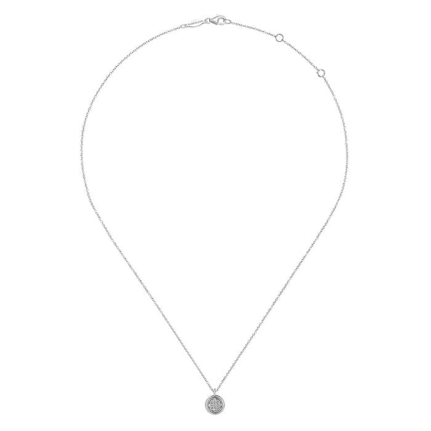 Gabriel & Co. Round Pave Diamond Cluster Pendant Necklace with Bezel Frame