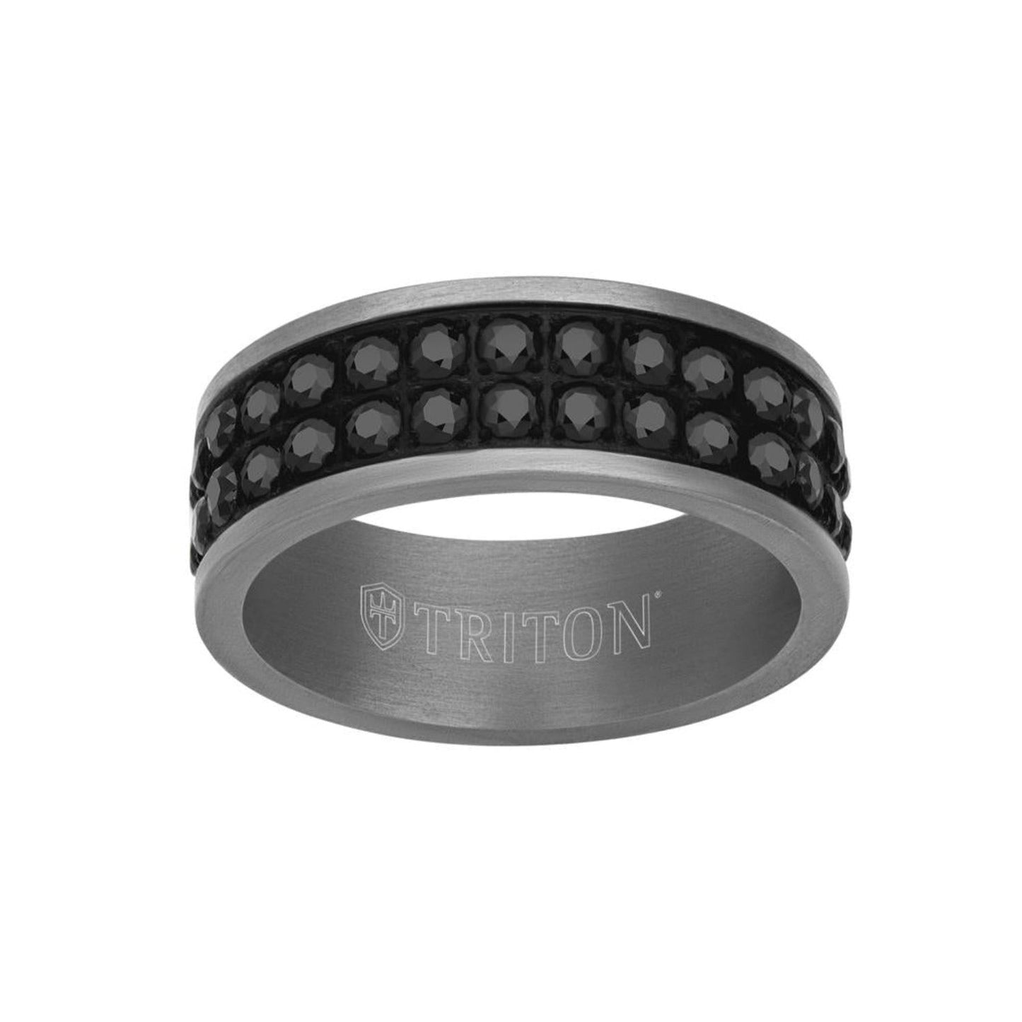 Artcarved 8MM Tantalum & Double Row Black Sapphire Band