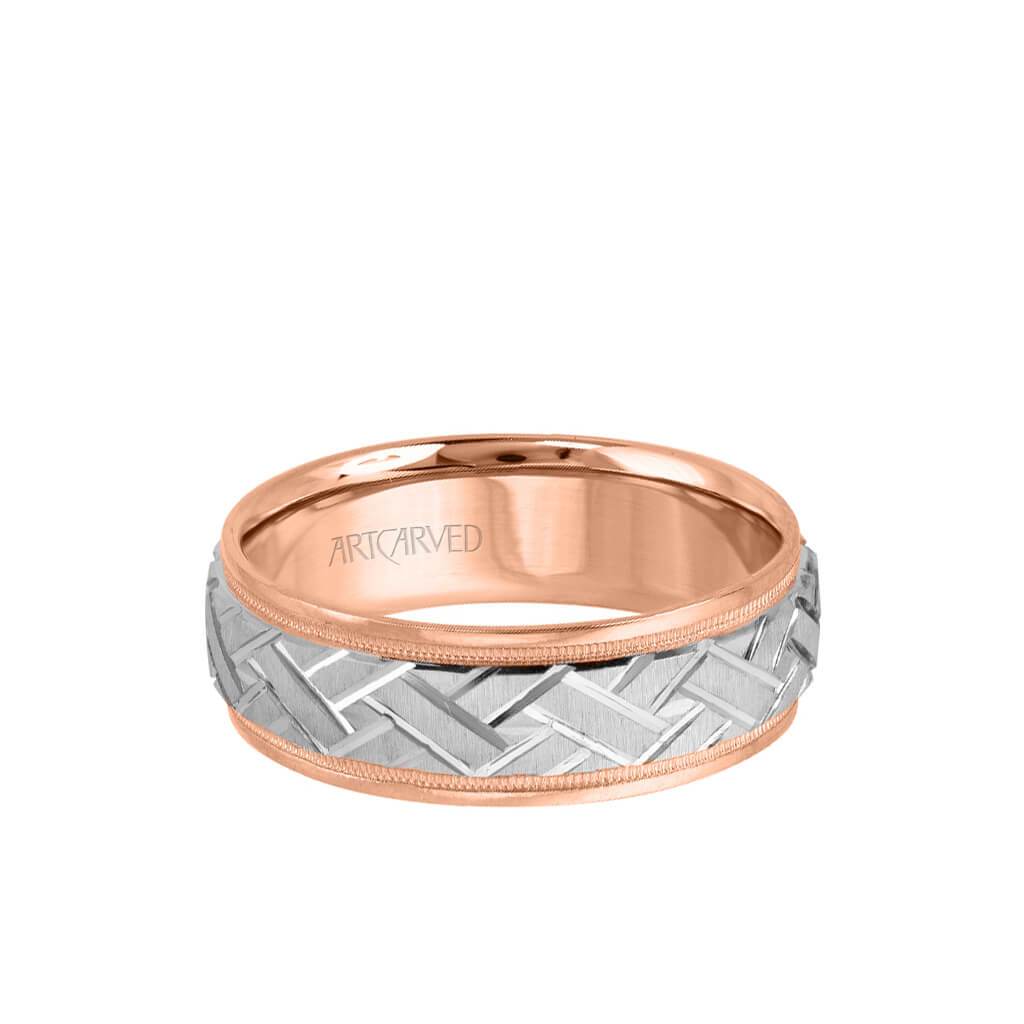 Artcarved "Intrigue" Crosshatch Wedding Band with Rolled Edges