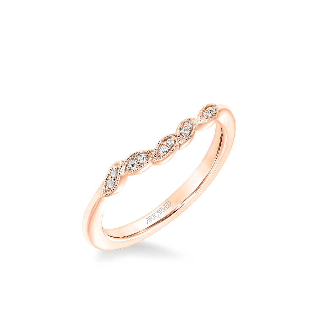 Artcarved "Lilac" Curved Diamond Wedding Band Featuring Leaf Design