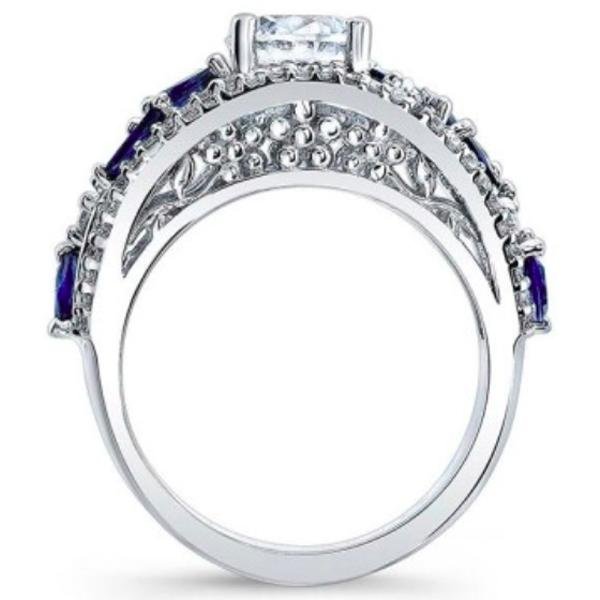 Barkev's Blue Sapphire Vintage Style Wide Floral Diamond Engagement Ring