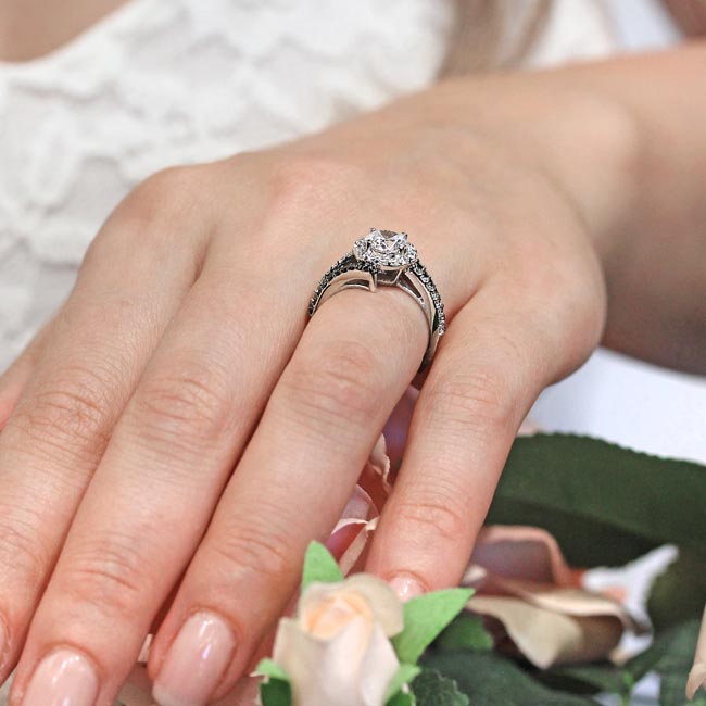 Barkev's Contemporary White Diamond Halo with Black Diamond Bypass Engagement Ring