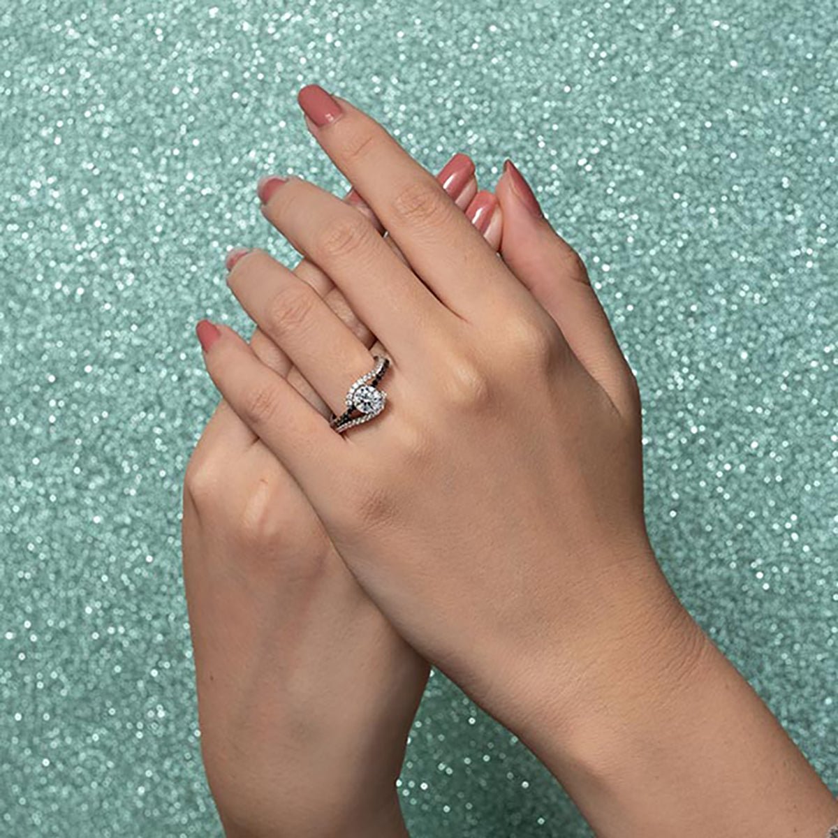 Barkev's Swirl Whisper Halo White & Black Diamond Engagement Ring