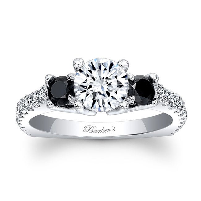 Barkev's Three Stone Black White Diamond Engagement Ring