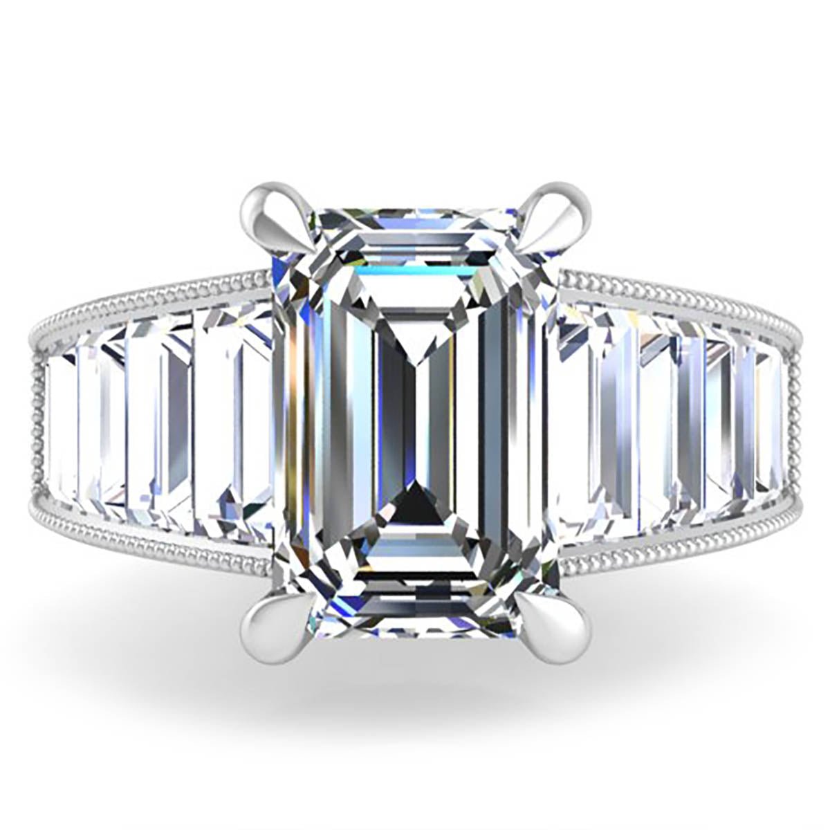 Carat Emerald Cut Wide Tapered Channel Diamond Engagement