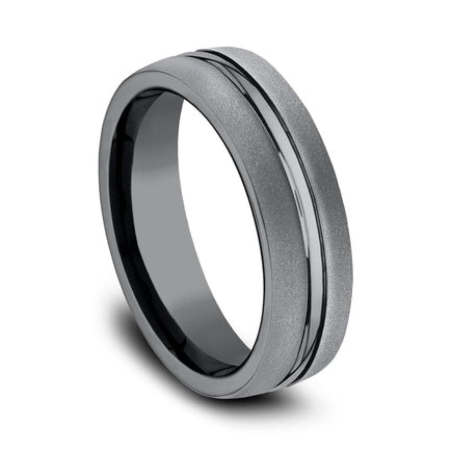 Benchmark The Corporal Tantalum Grey with Black Stripe Wedding Band