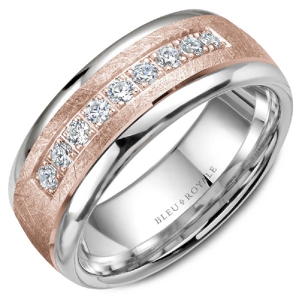 Bleu Royale Two-Tone Gold Diamond Brush Center Diamond Wedding Band