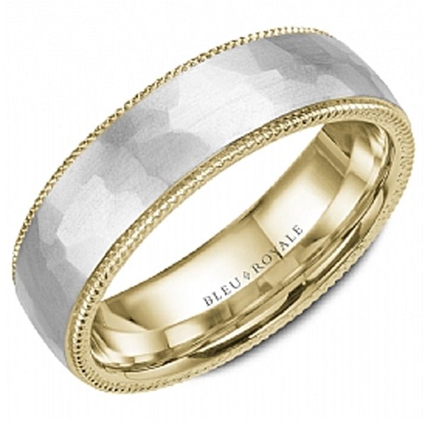 Bleu Royale Two Tone Hammered Center Wedding Band