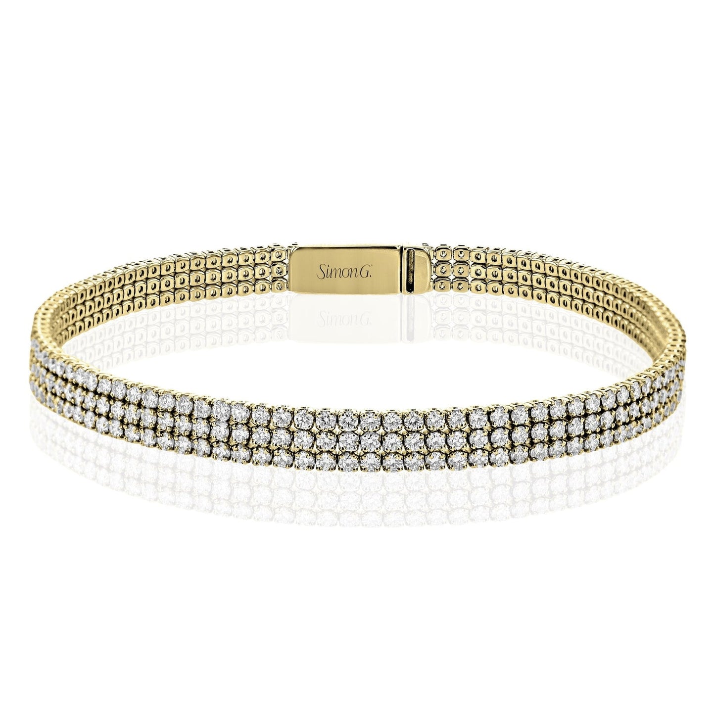 Simon G. 18K Yellow Gold Three Row Diamond Pave Bracelet