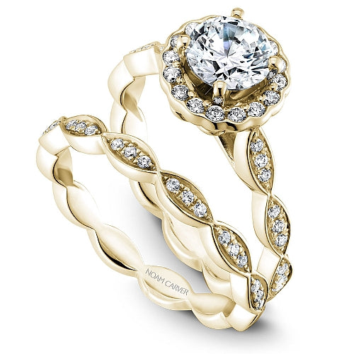 Noam Carver 14K Yellow Gold Scalloped Halo Diamond Wedding Ring Set