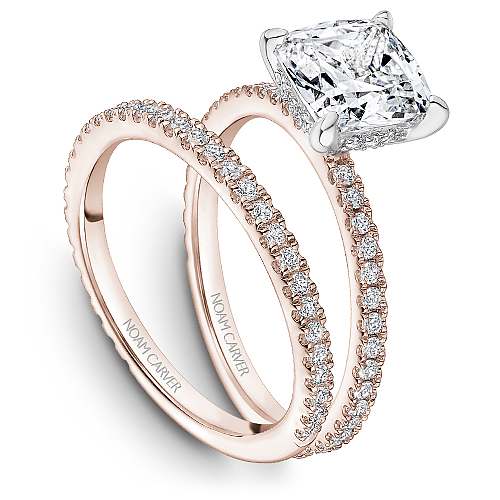 Noam Carver Rose Gold Hidden Halo French Set Diamond Wedding Ring Set
