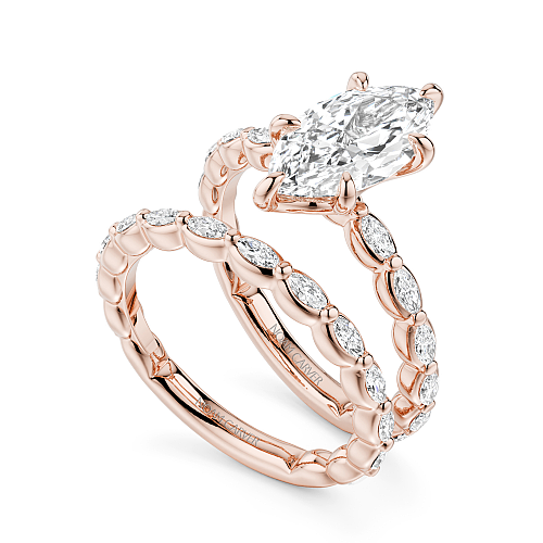 Noam Carver Rose Gold Luna Marquise Cut East-West Set Side Diamond Engagement Ring Bridal Set