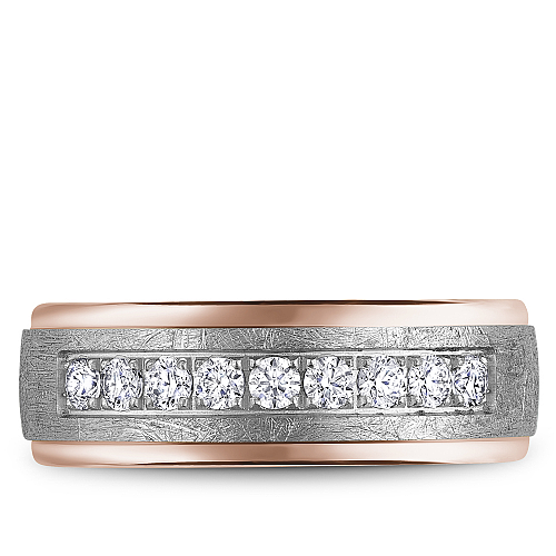 Bleu Royale Two-Tone Rose & White Gold Diamond Brush Center Diamond Wedding Band