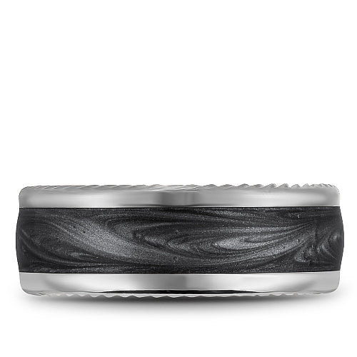 Bleu Royale White Gold Charcoal Grey Hand Painted Enamel Inlay Wedding Band