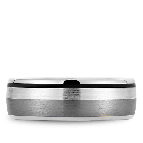 Bleu Royale 7.5 MM Wide White Gold, Tantalum & Black Enamel Stripe Wedding Band