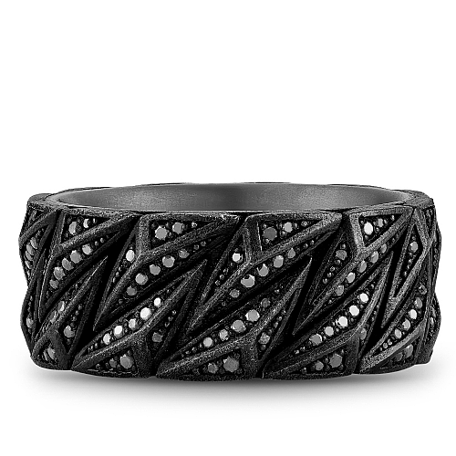 Bleu Royale Tantalum Geometric Black Diamond Eternity Wedding Band