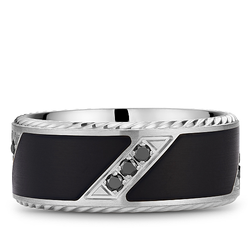 Bleu Royale White Gold 9.5MM Black Enamel & Black Diamond Wedding Band