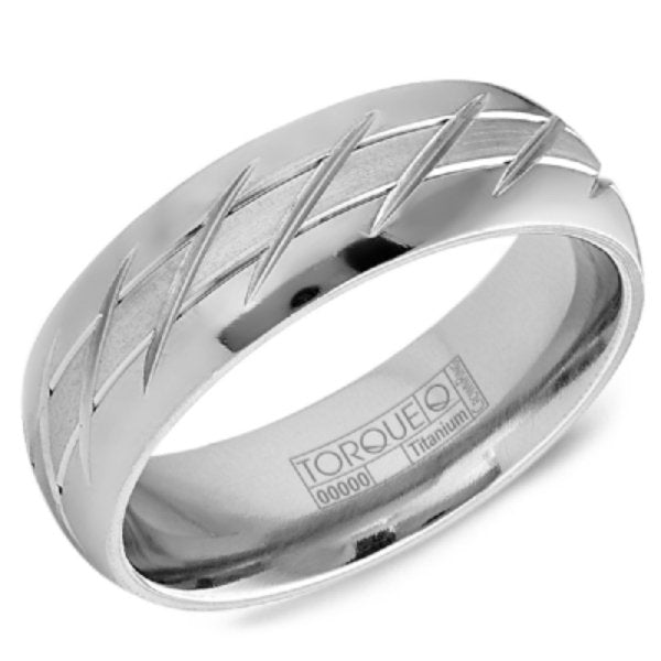 CrownRing 7MM Titanium Hatchmark Design Wedding Band