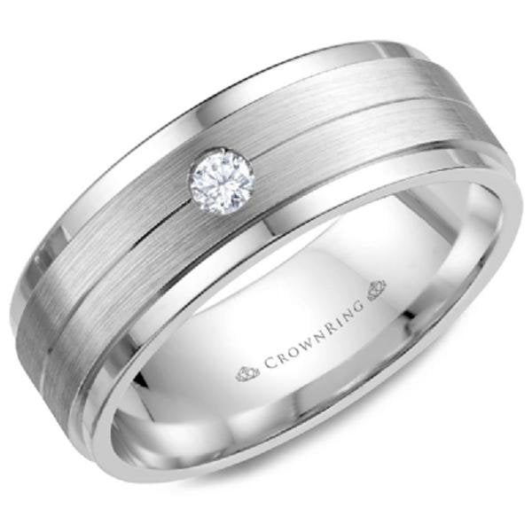 CrownRing 8MM Wide Single Bezel Set Diamond Wedding Band