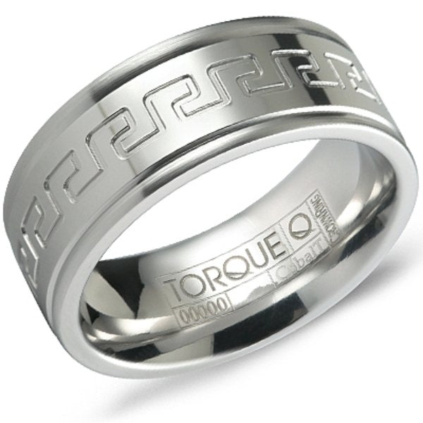 CrownRing 9MM Cobalt Ancient Greek Key Design Wedding Band