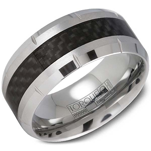 CrownRing Tungsten 8mm Wedding Band with Carbon Fiber Inlay