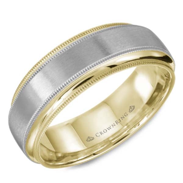 CrownRing Two-Tone 7MM Sandpaper & Milgrain Finish Wedding Band