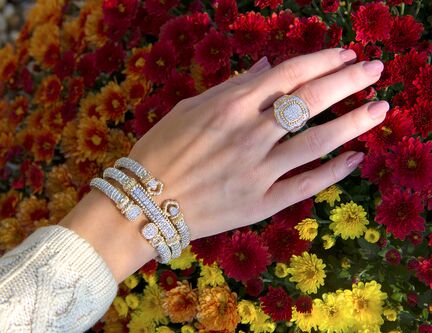 Vahan Sterling Silver & 14K Yellow Gold Diamond Gold Bangle Bracelet