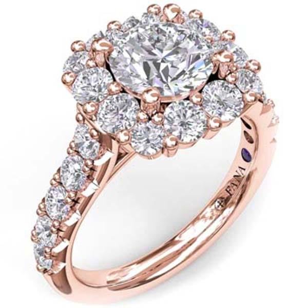 Fana Cushion Halo Round Center Diamond Engagement Ring