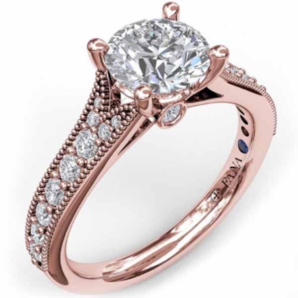 Fana Round Cut Four Prong Milgrain Diamond Engagement Ring S3827