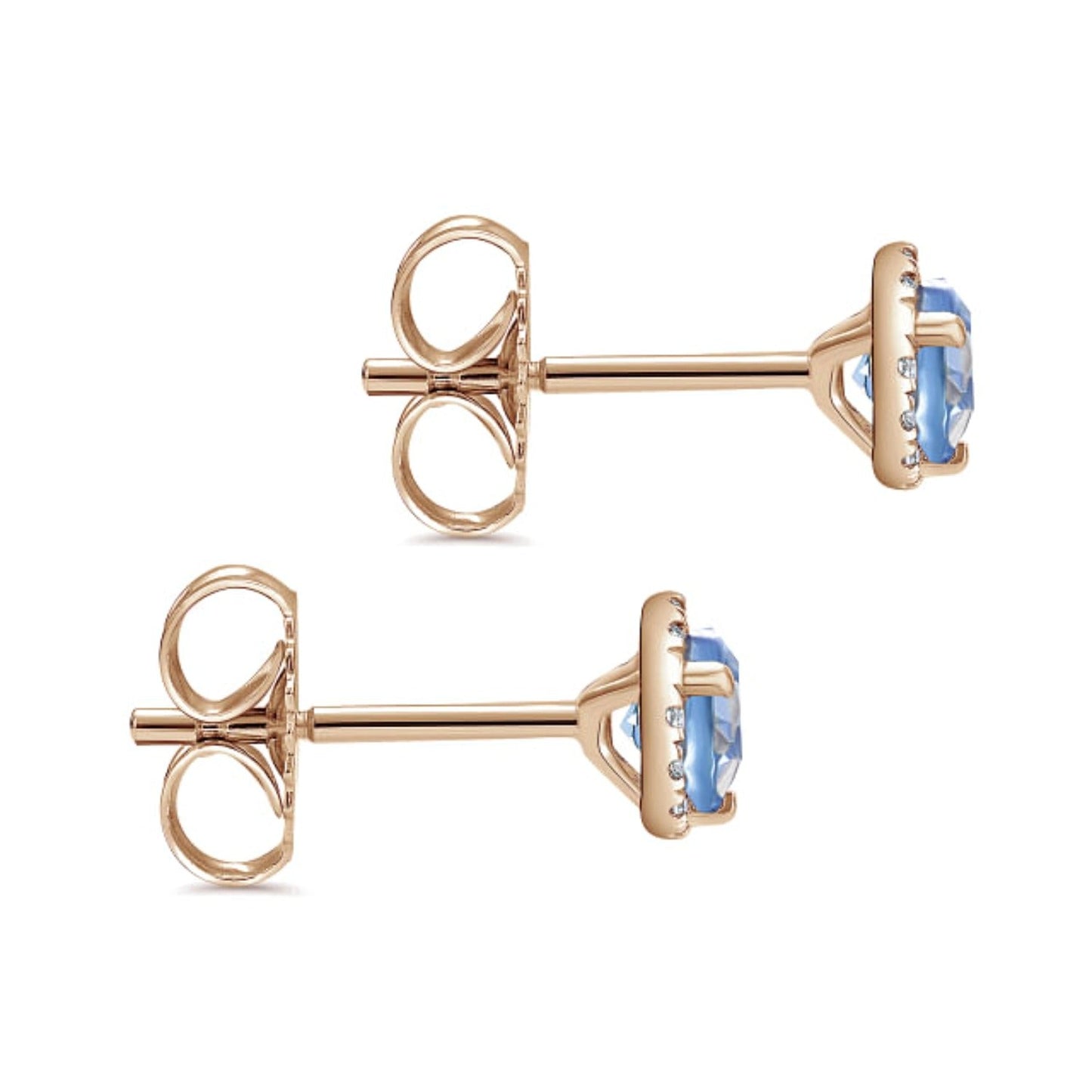 Gabriel Blue Topaz Diamond Halo Stud Earrings