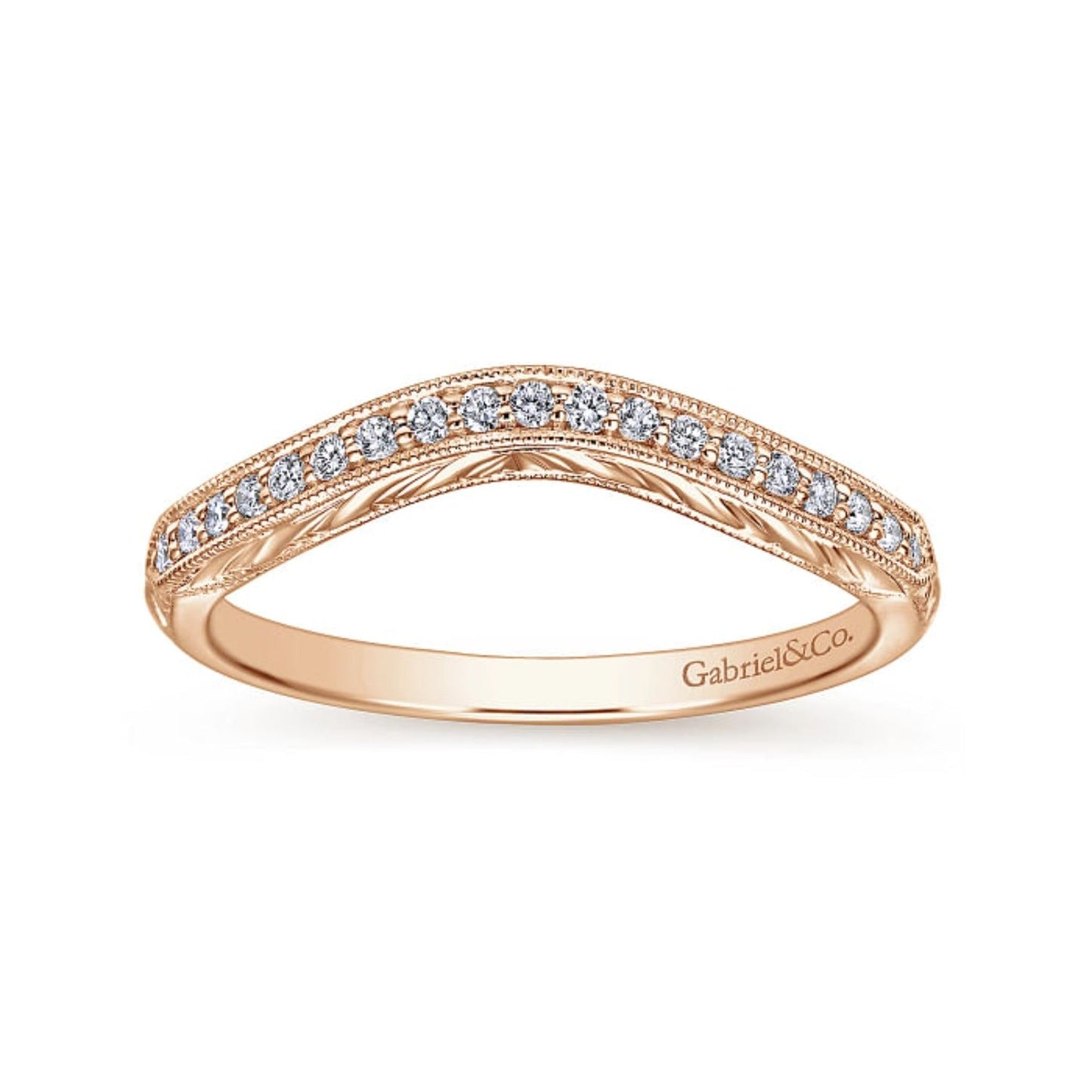 Gabriel & Co. "Abel" Vintage Style Curved Engraved Diamond Wedding Band