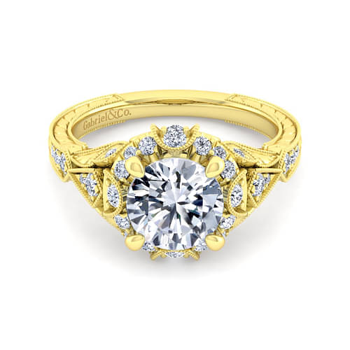 Gabriel & Co. Yellow Gold Annadale Vintage Inspired Diamond Halo Engagement Ring