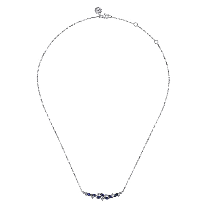 Gabriel & Co. Blue Sapphire and Diamond Marquise Bar Necklace