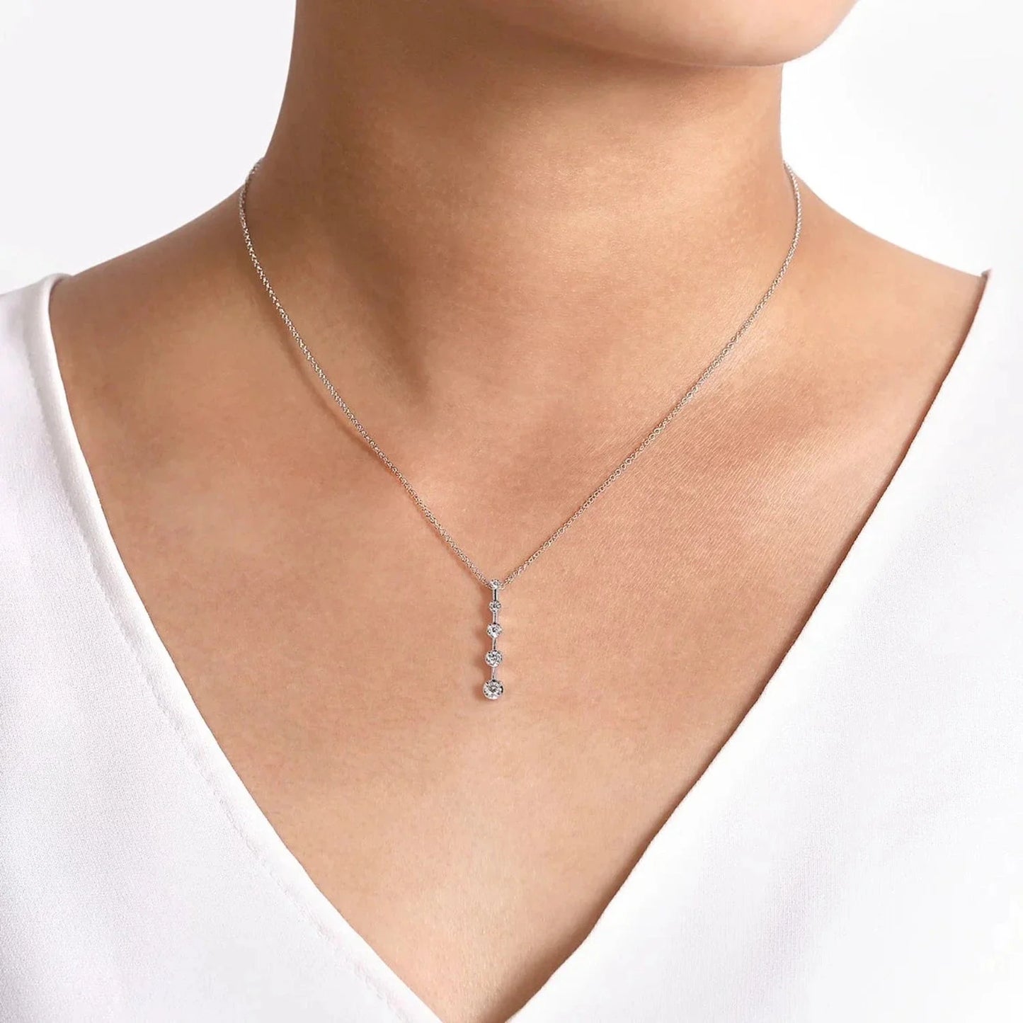 Gabriel & Co. Five Stone Diamond Drop Bar Pendant