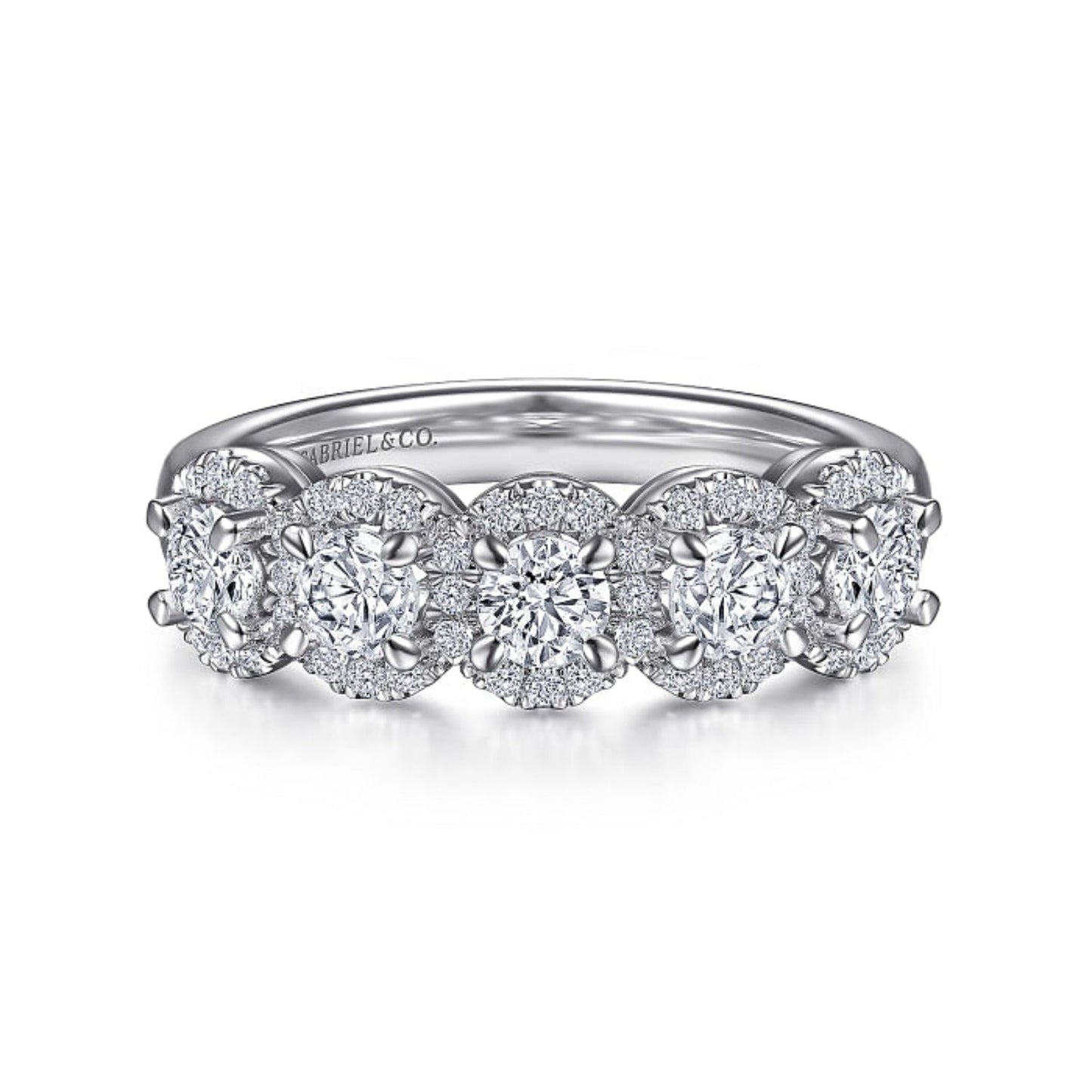 Gabriel & Co. Oval Cut Five Stone Halo Diamond Anniversary Band