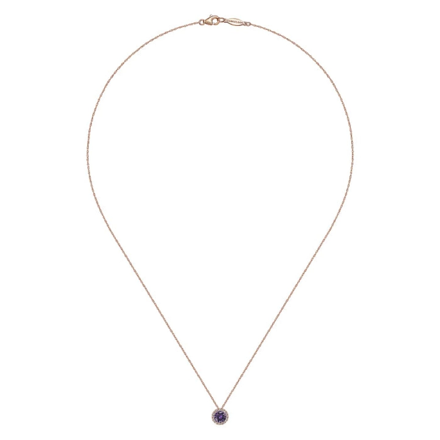 Gabriel & Co. Round Cut Amethyst & Diamond Halo Pendant