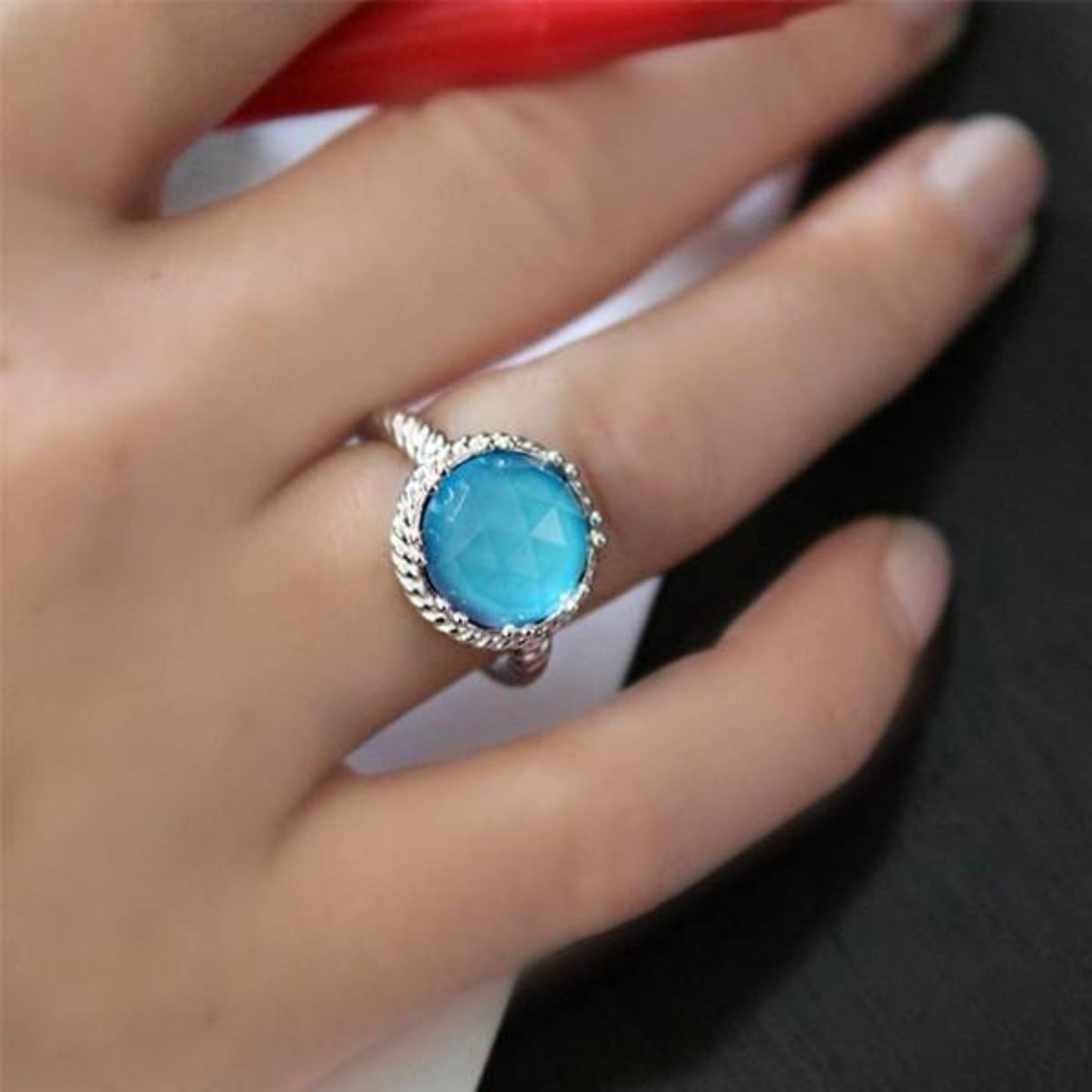 Gabriel & Co. Sterling Silver Rock Crystal and Blue Turquoise Ring