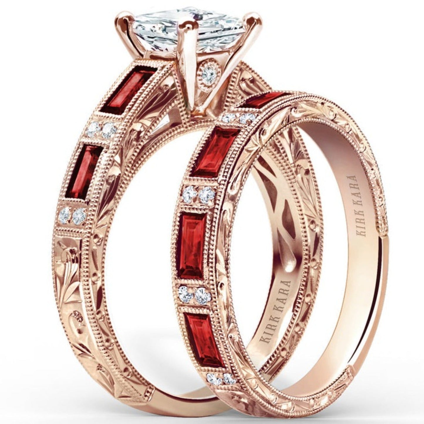 Kirk Kara "Charlotte" Baguette Cut Red Ruby Diamond Engagement Ring