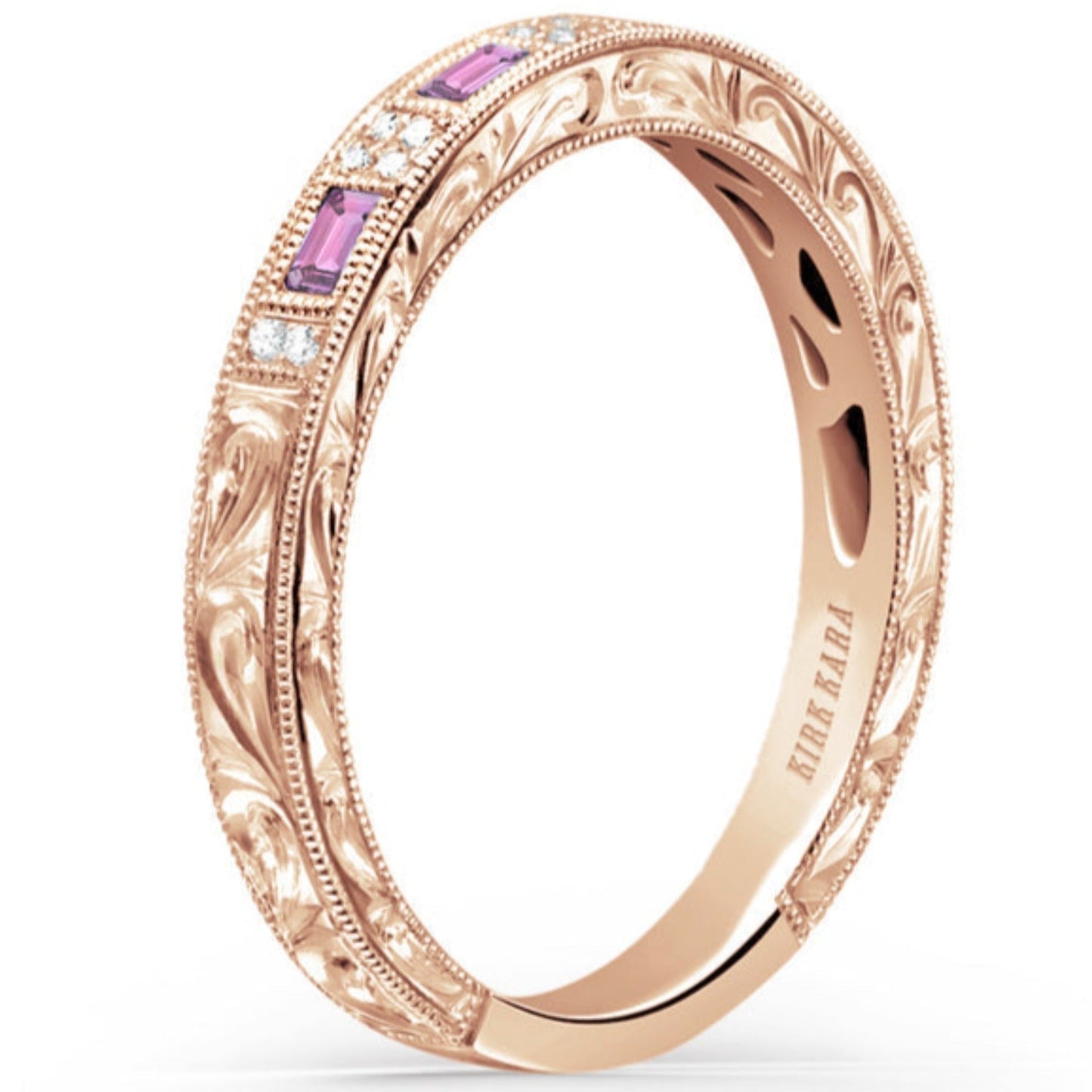 Kirk Kara "Charlotte" Four Pink Sapphire Baguette Cut Wedding Band