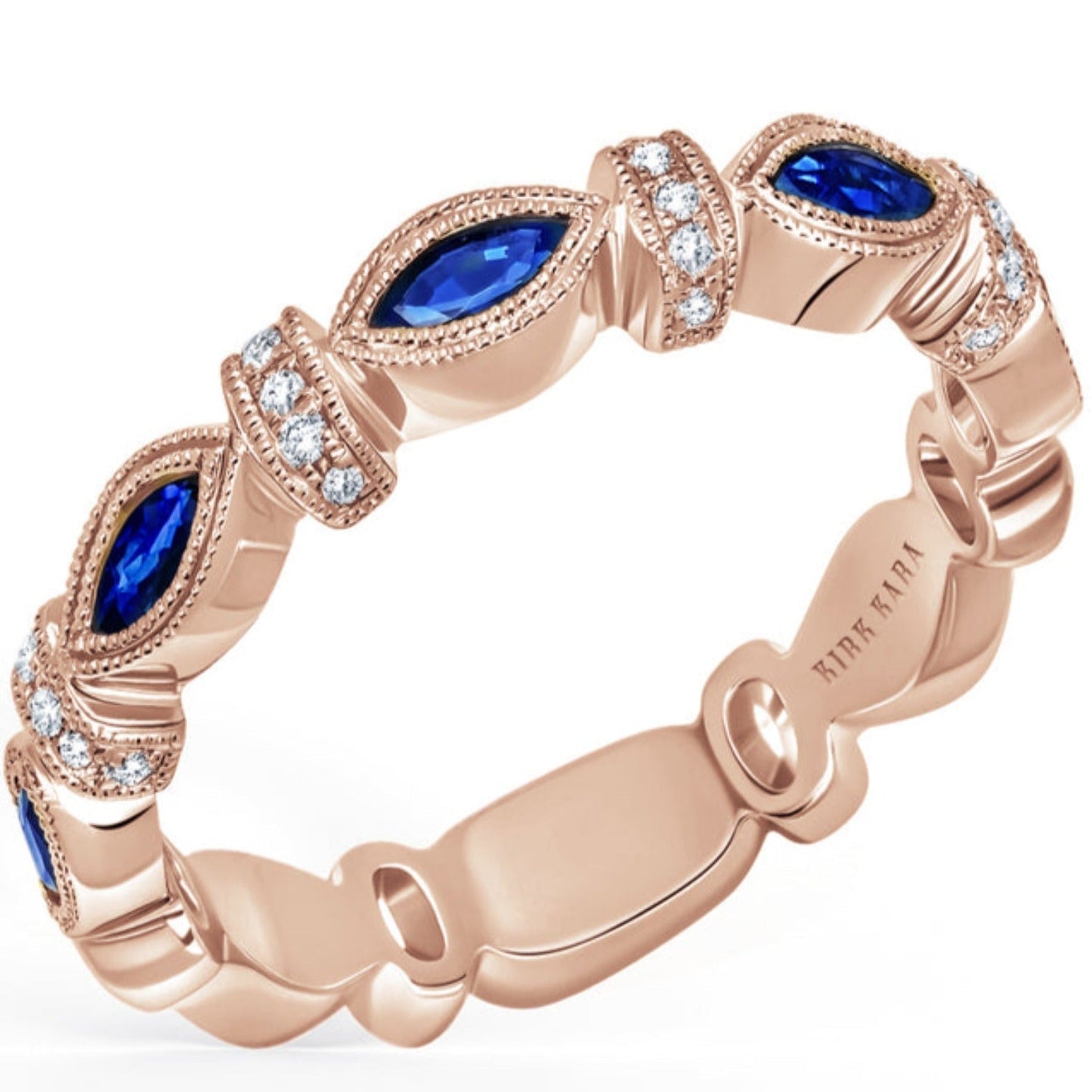 Kirk Kara "Dahlia" Blue Sapphire Marquise Shaped Wedding Band